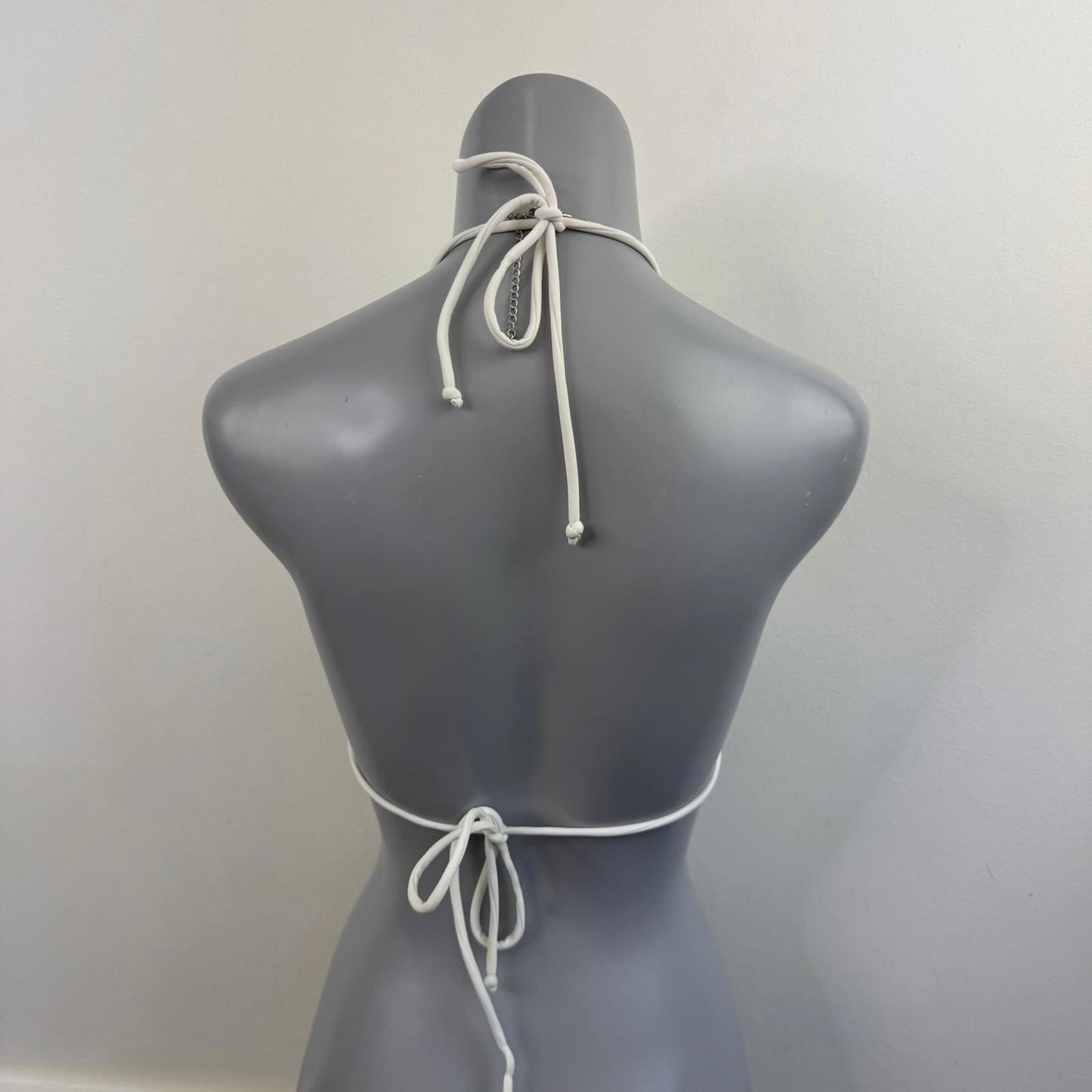 Y2K vintage Bay halter neck floral hibiscus bikini top beaded charm no padding