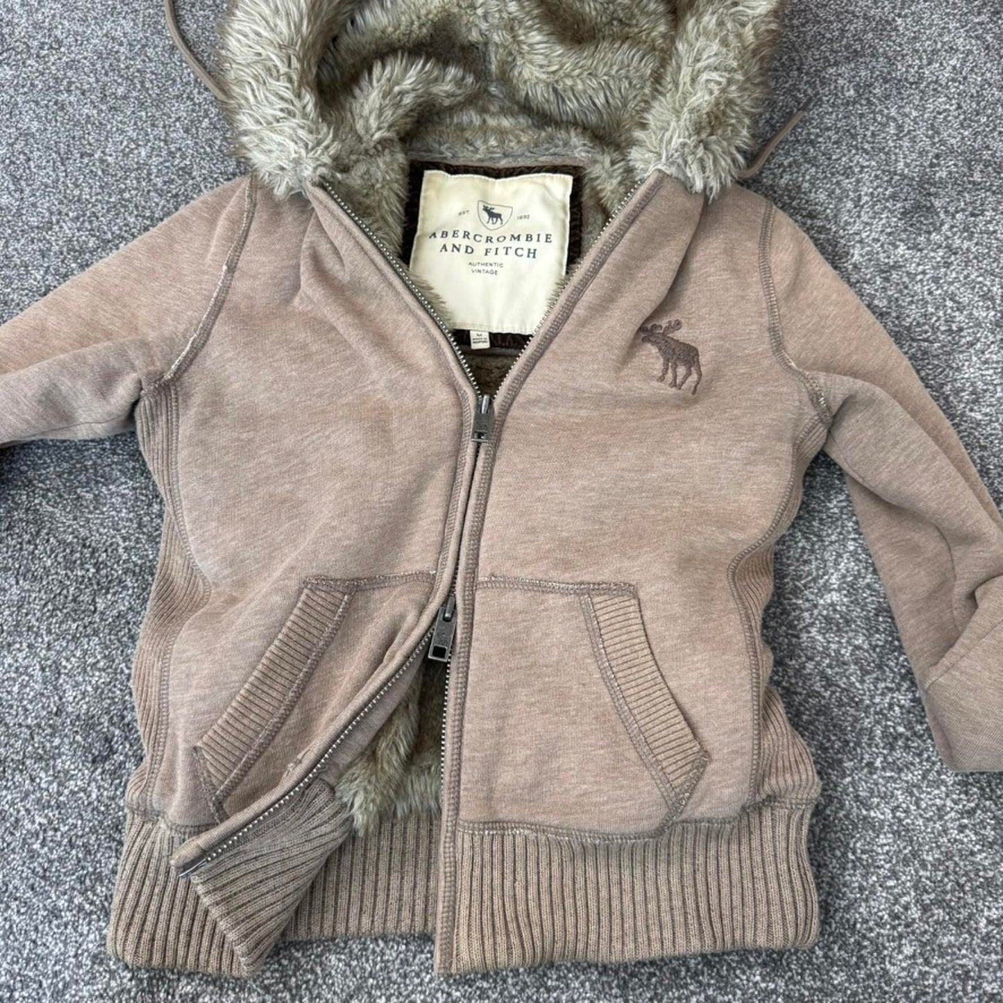 Y2K vintage Abercrombie & Fitch zip up hoodie faux fur lined trim mcbling