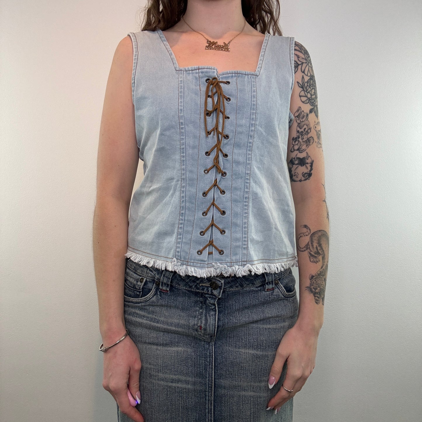 Y2K denim lace up top