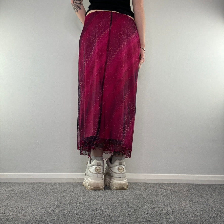 Y2K floral mesh overlay maxi skirt