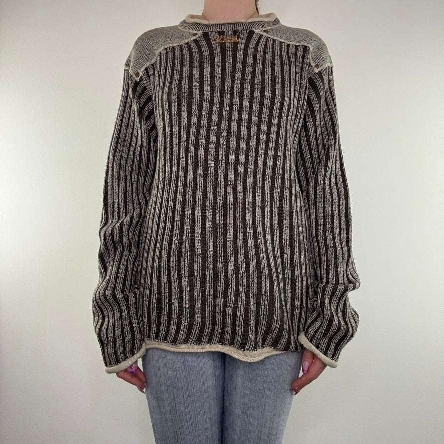 Y2K vintage stripe chunky knit jumper archive two tone