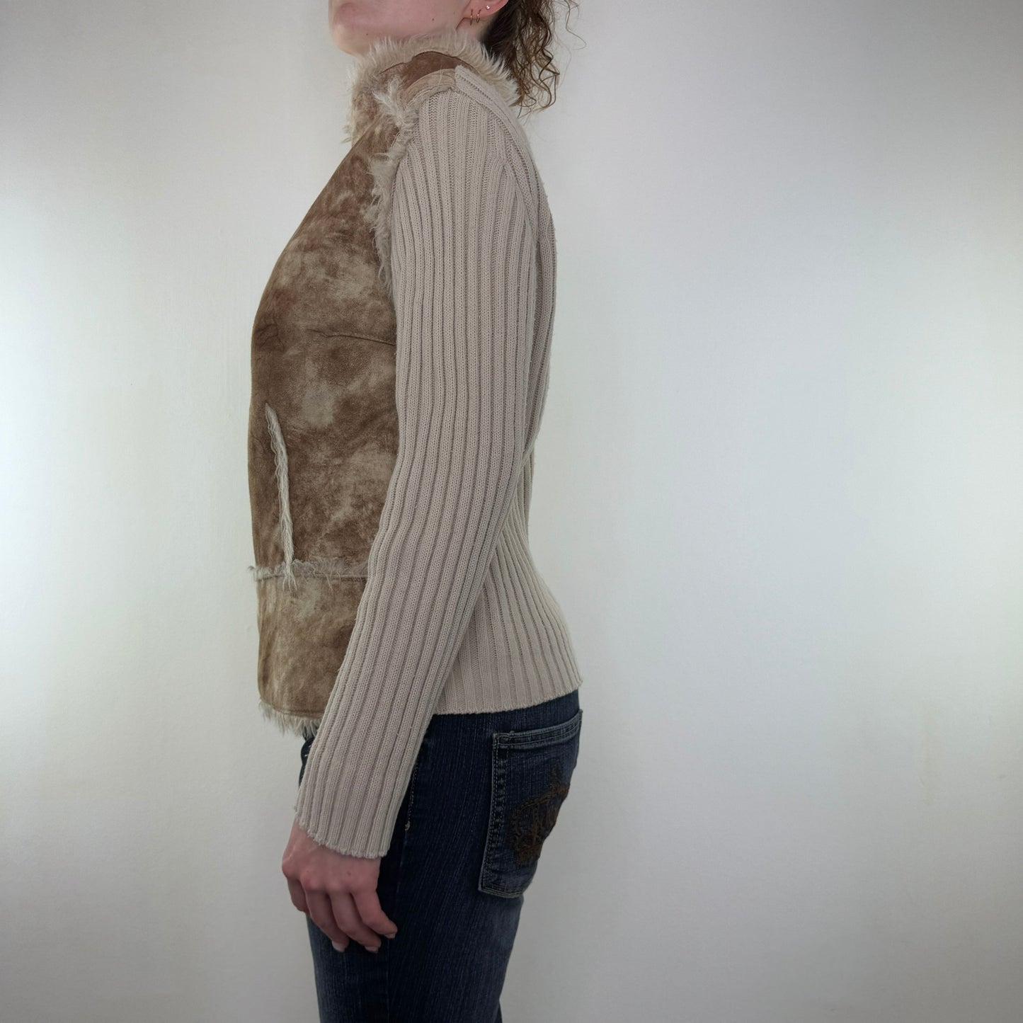 Y2K vintage knit faux suede zip up jacket