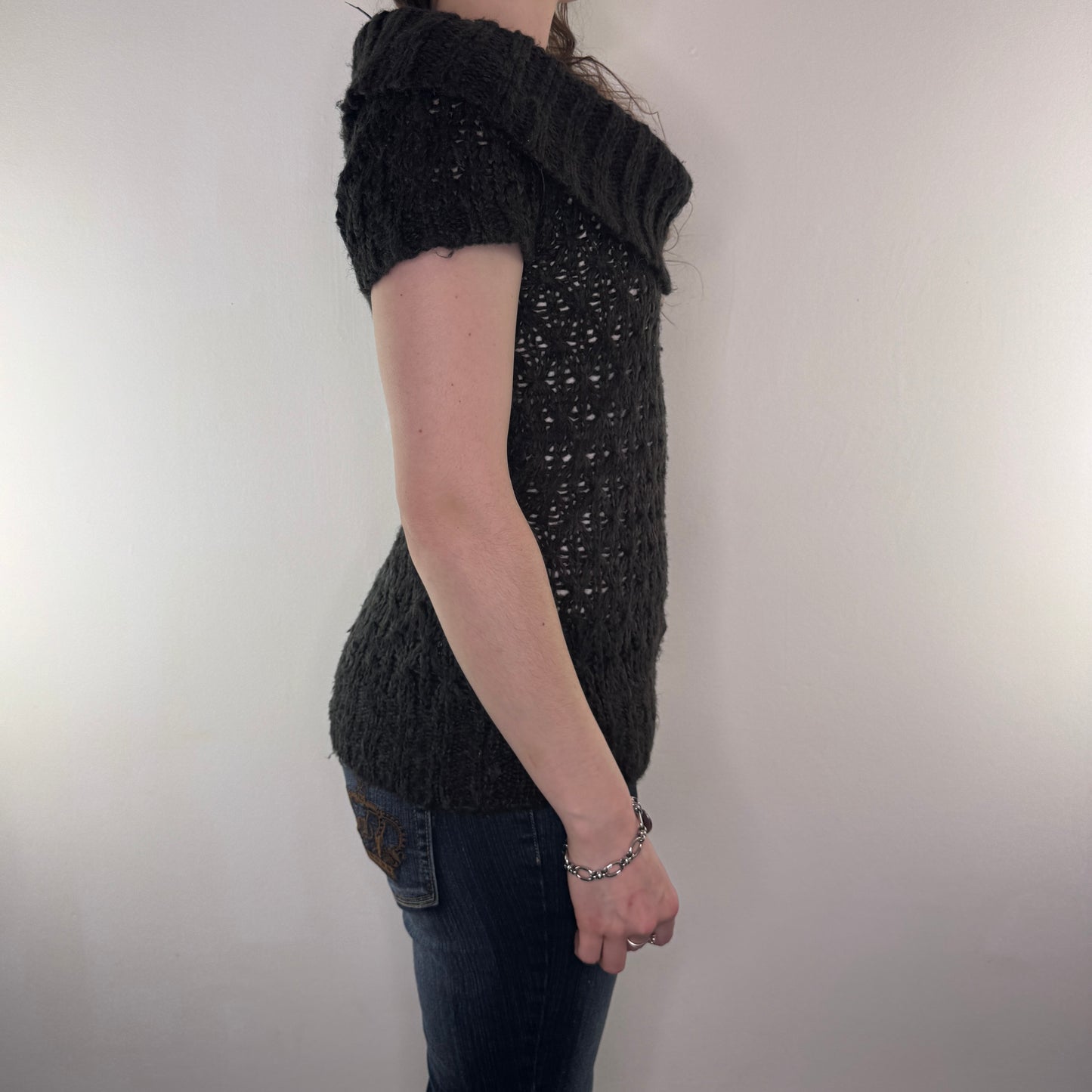 Y2K vintage short sleeve knit roll neck top