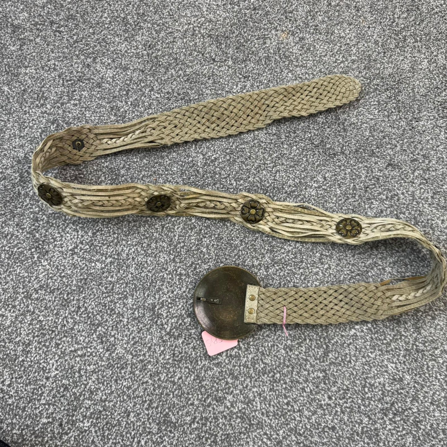 Y2K vintage woven braided disc belt buckle beige clover