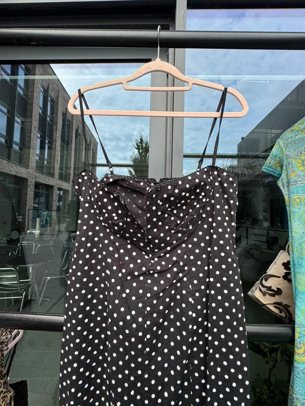 Vintage 2000s polka dot midi dress zip up bust