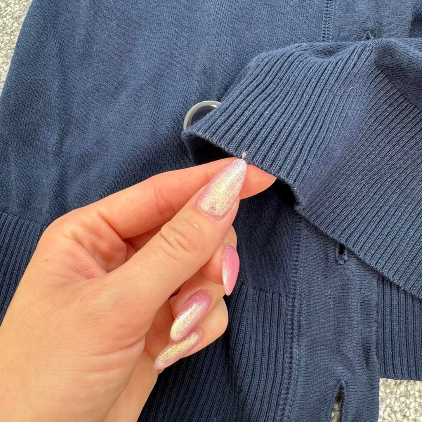 Tory Burch button up cardigan cotton navy v neck long sleeve fine knit