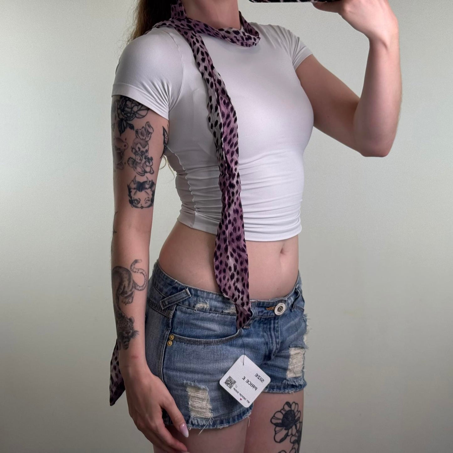 Y2K vintage skinny scarf cheetah print purple