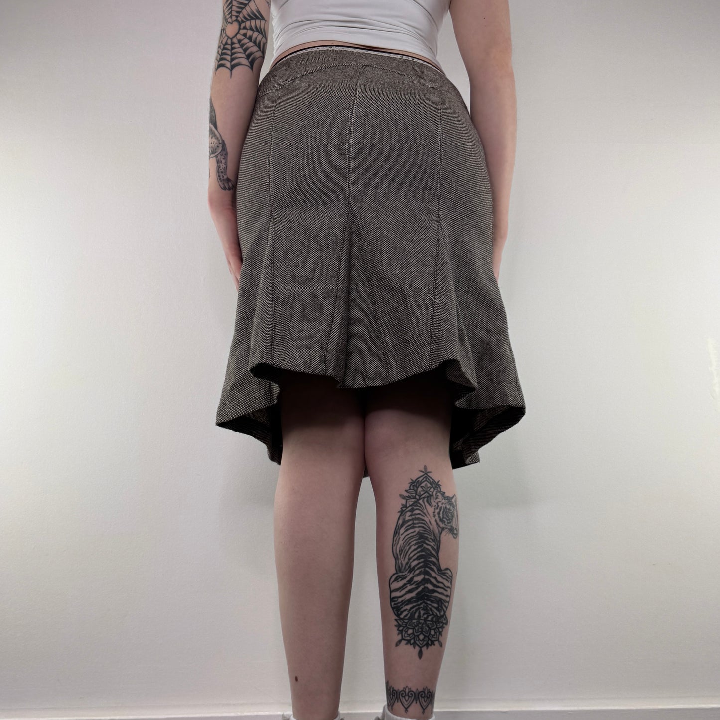 Y2K vintage tweed lace trim midi skirt