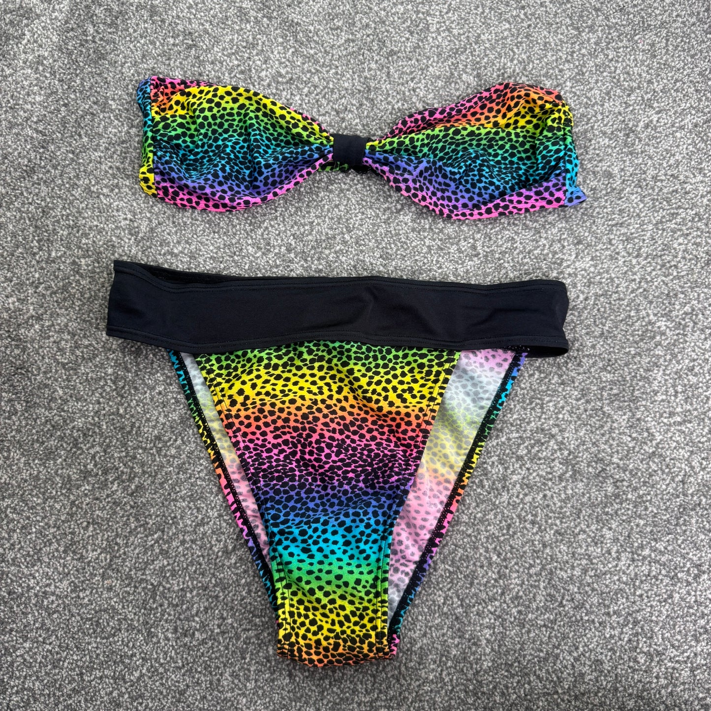 Y2K vintage leopard print rainbow bikini matching set