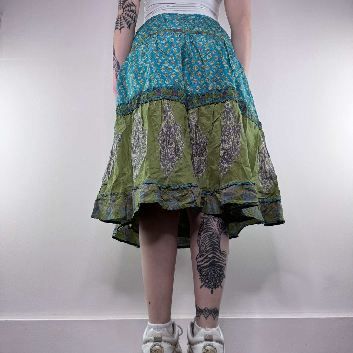 Y2K vintage paisley print silk midi skirt