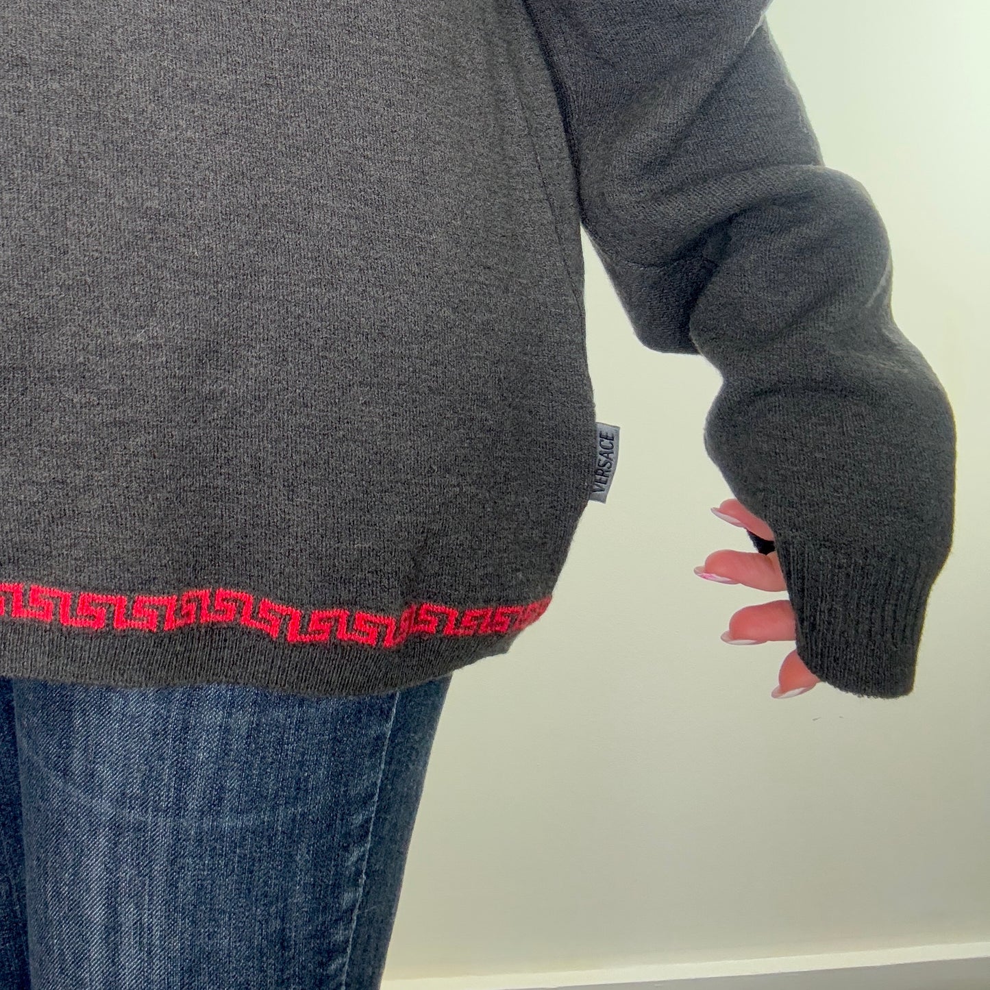 Vintage Versace Jeans Couture grey fine knit v neck jumper