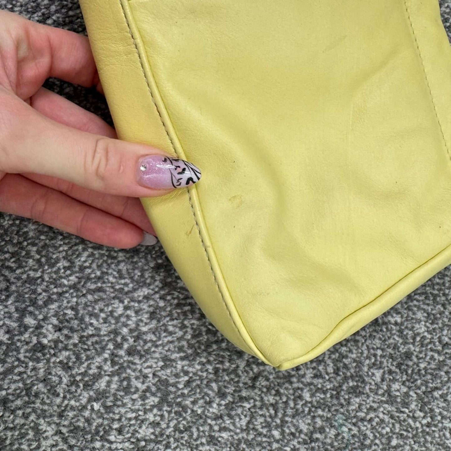 Y2K vintage genuine leather mini shoulder bag striped yellow white summer