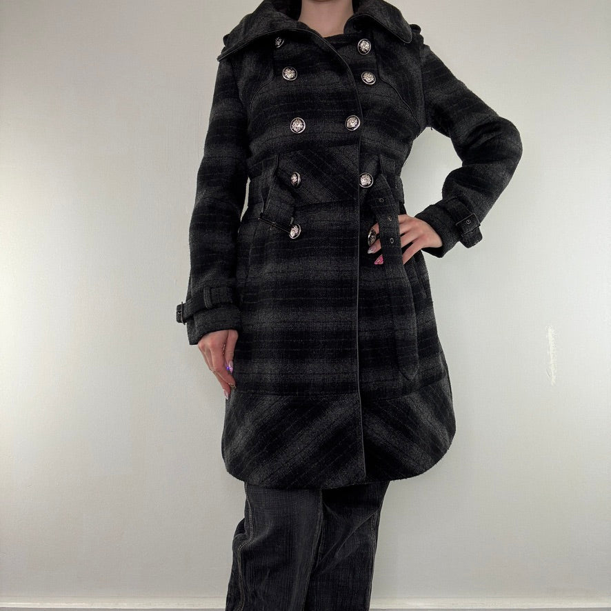 Y2K vintage Miss Sixty belted wool tartan long trench duffle coat