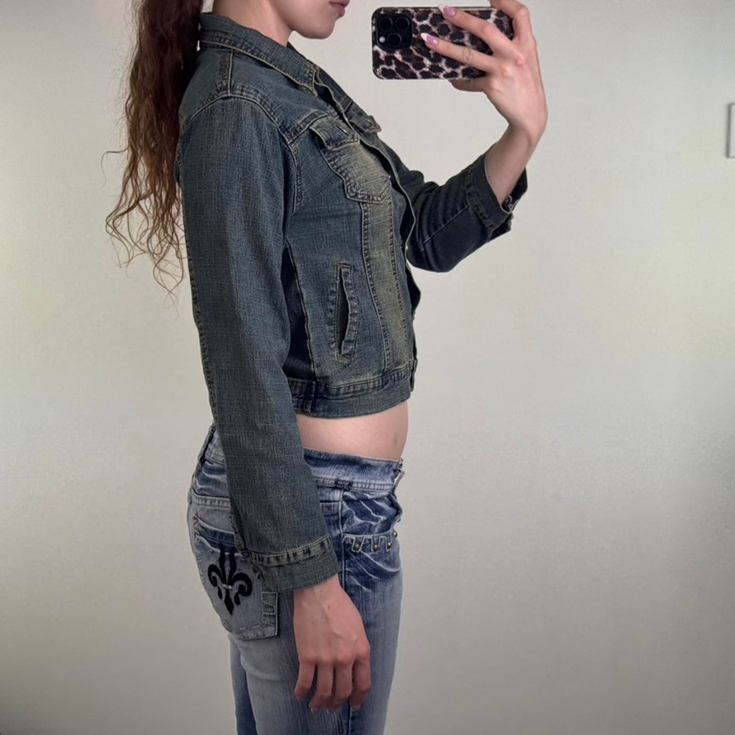 Y2K vintage fitted faded denim button up jacket dirty wash archive slight crop