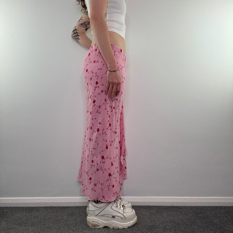 Y2K ruffle floral maxi skirt