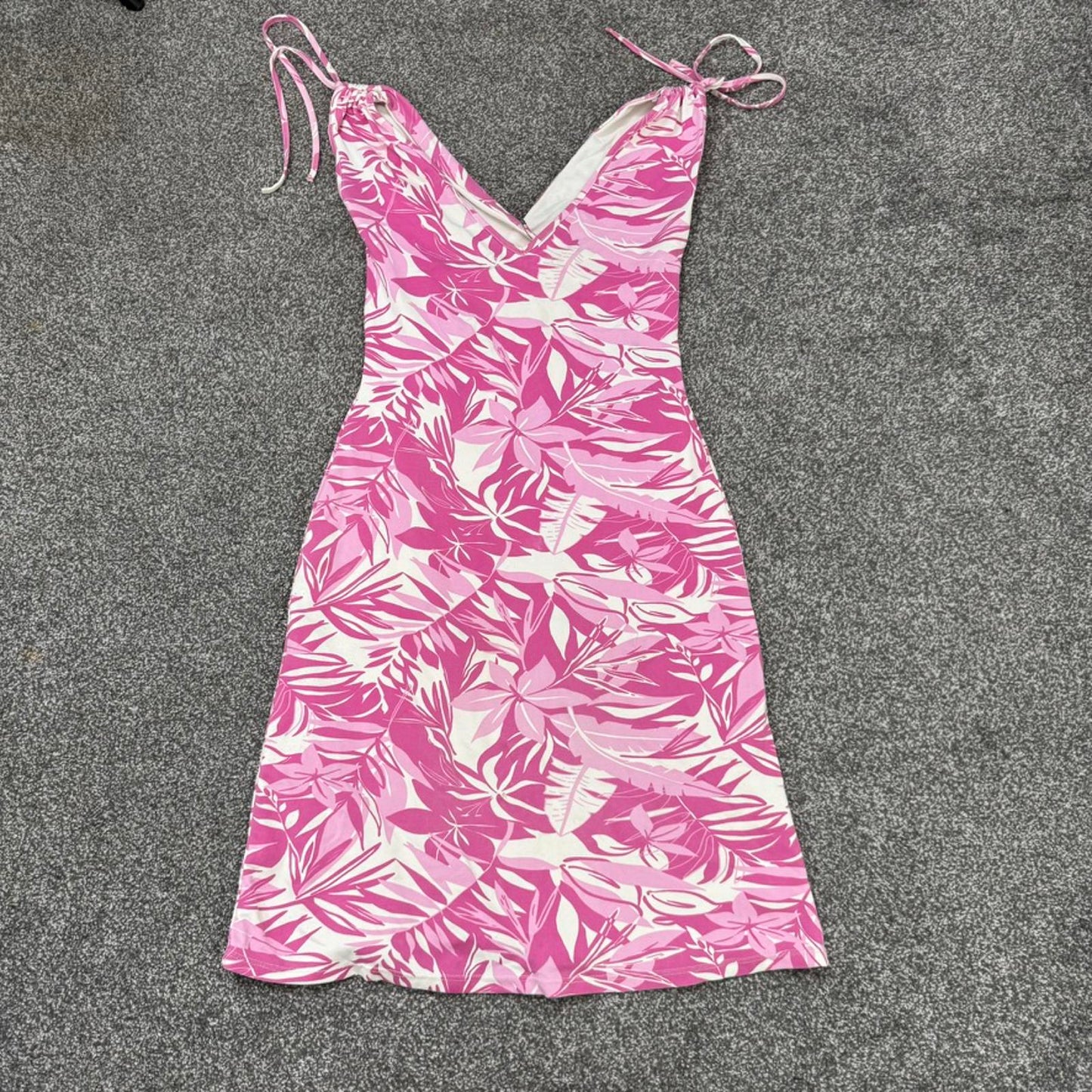 Y2K vintage Jane Norman mini dress palm tree fitted bows white pink