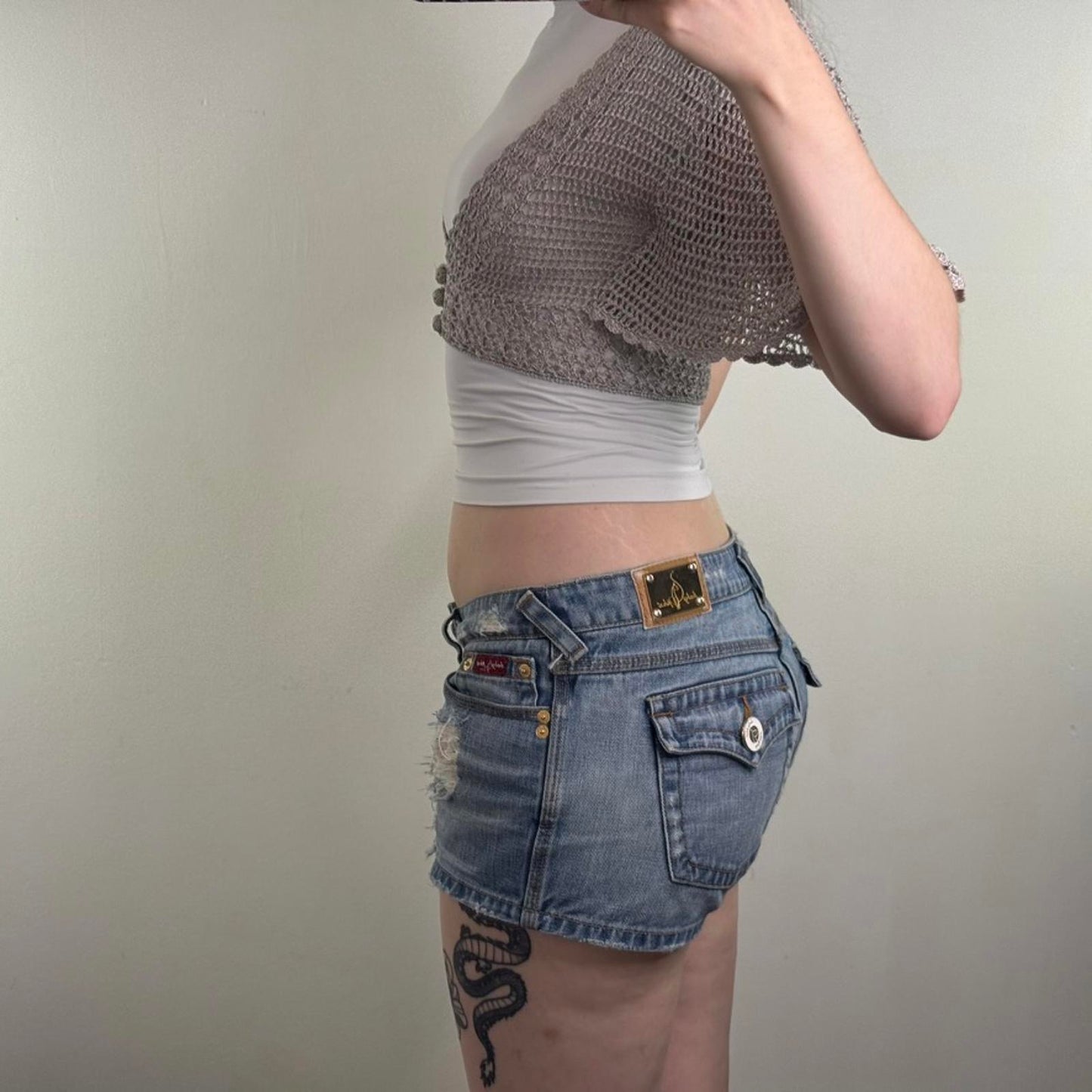 Y2K vintage crochet batwing short sleeve cardigan cropped fitted open bust