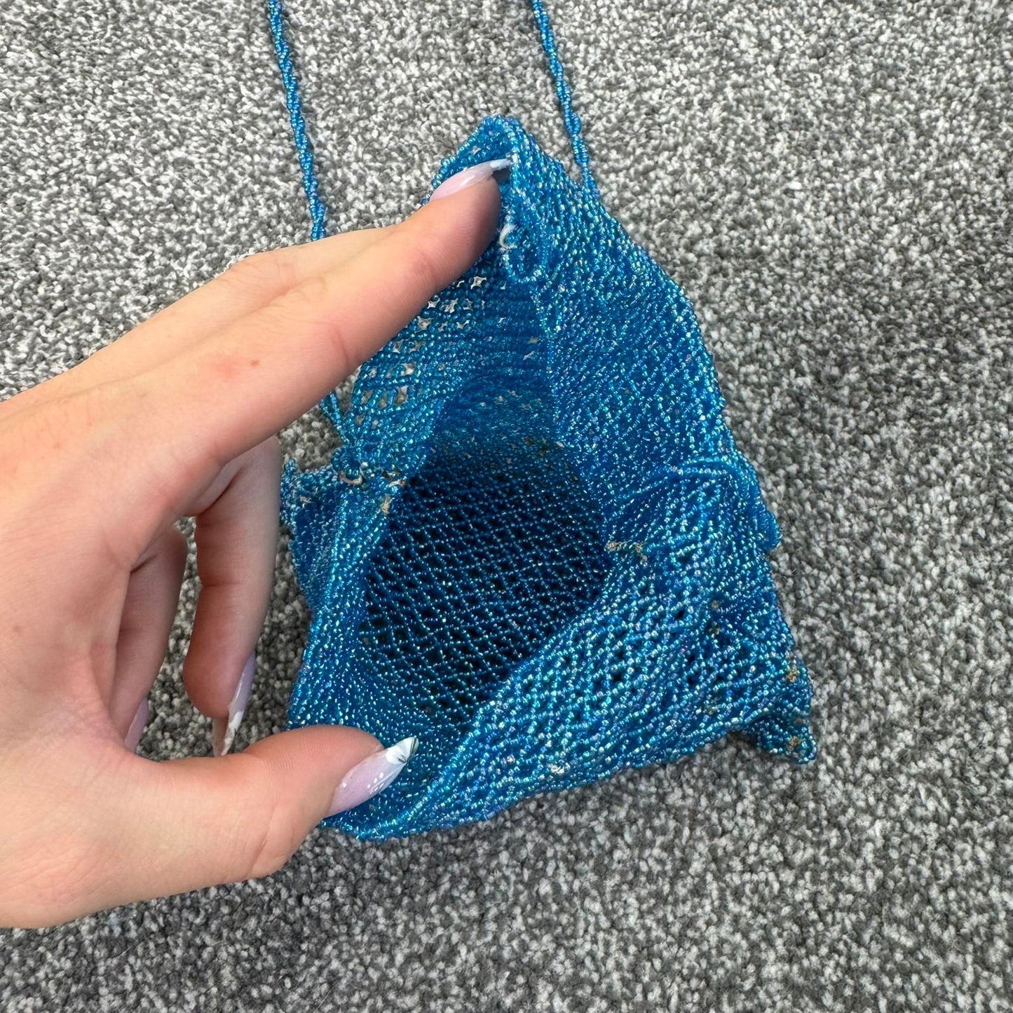 Y2K vintage beaded micro mini shoulder bag blue