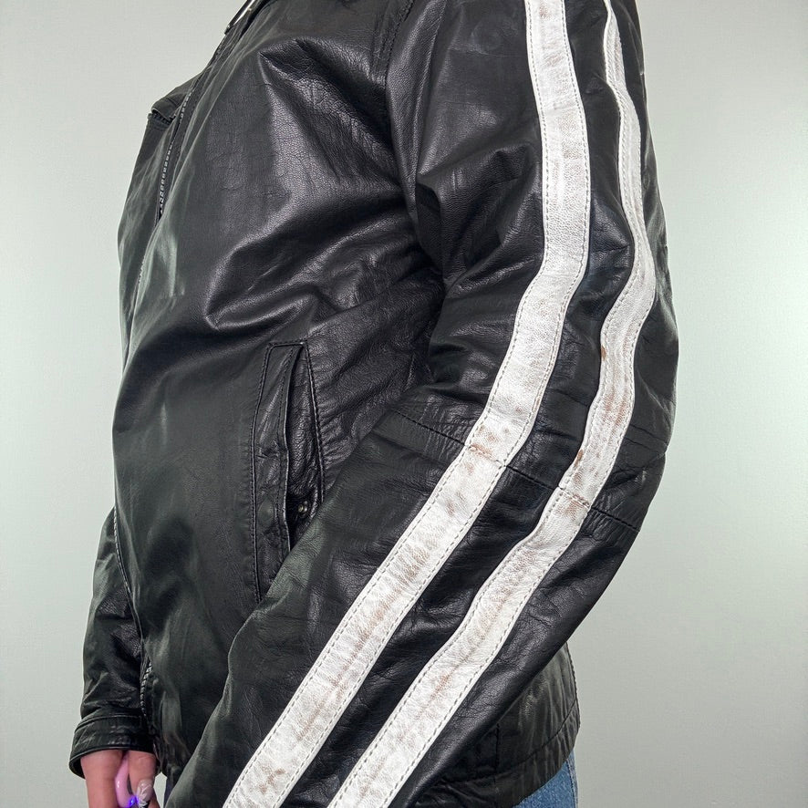 Y2K racing zip up faux leather jacket