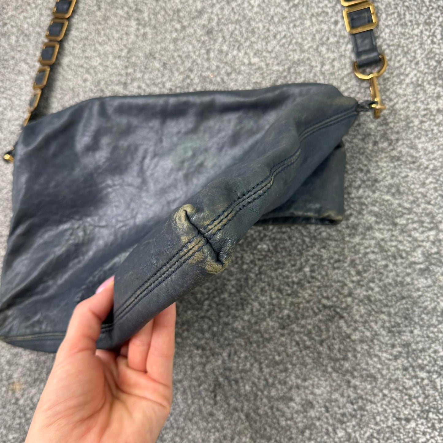 Tory Burch Louisa genuine leather messenger bag crossbody chain navy medium