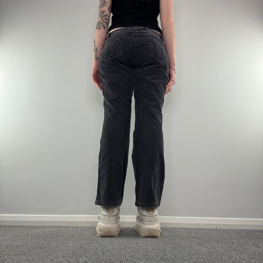 Y2K low rise dark grey bootcut corduroy trousers