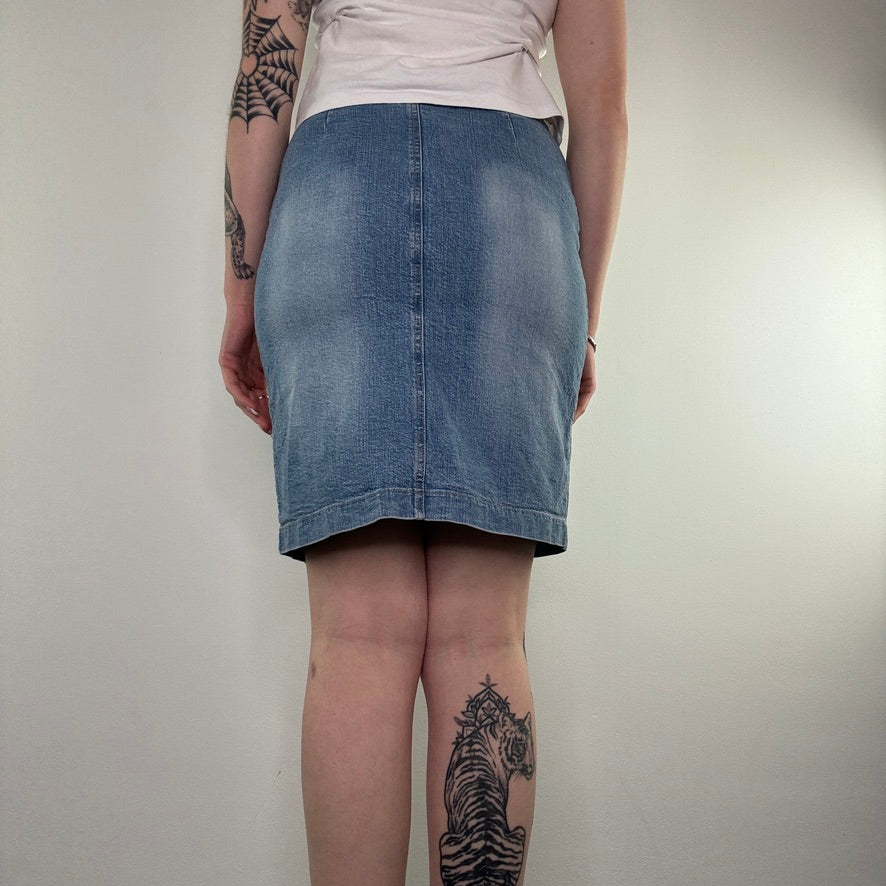 Y2K Miss Sixty light denim thigh split midi skirt