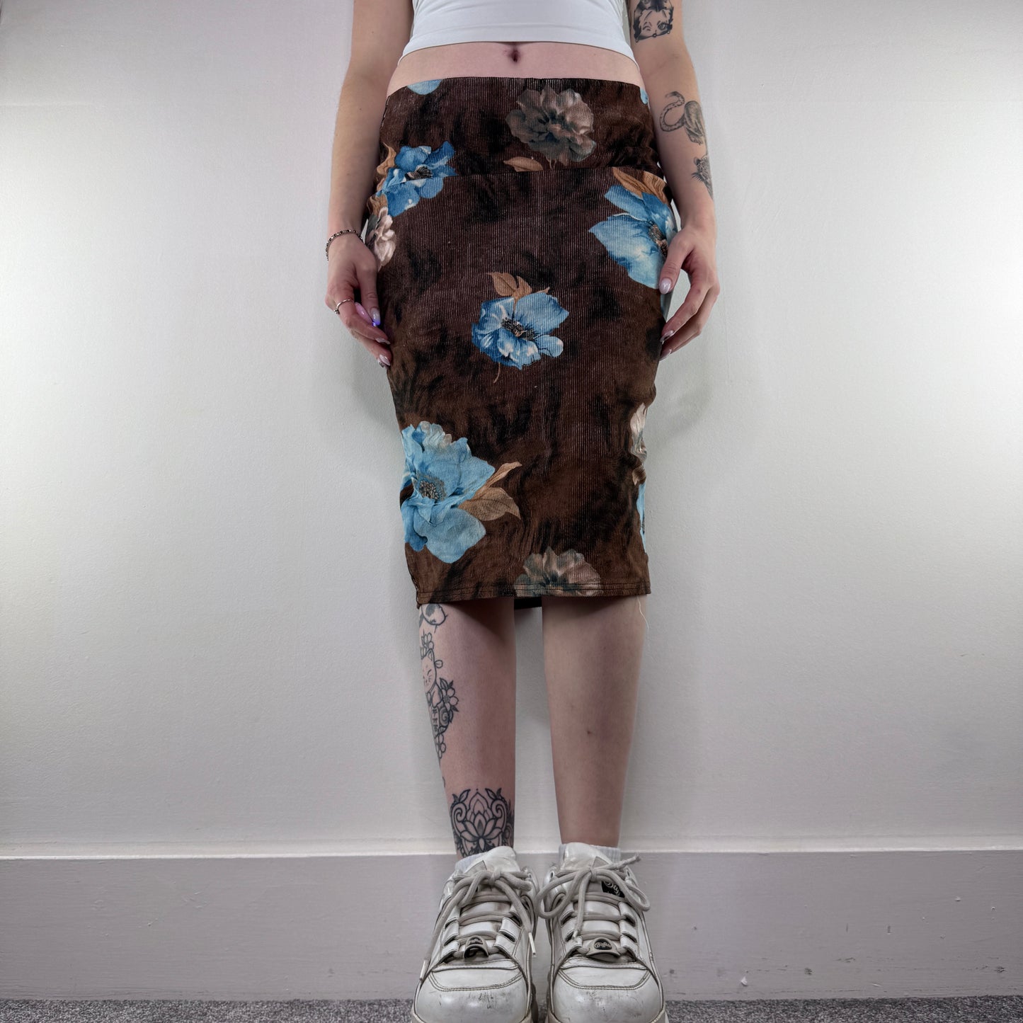 Y2K vintage floral stretchy midi skirt