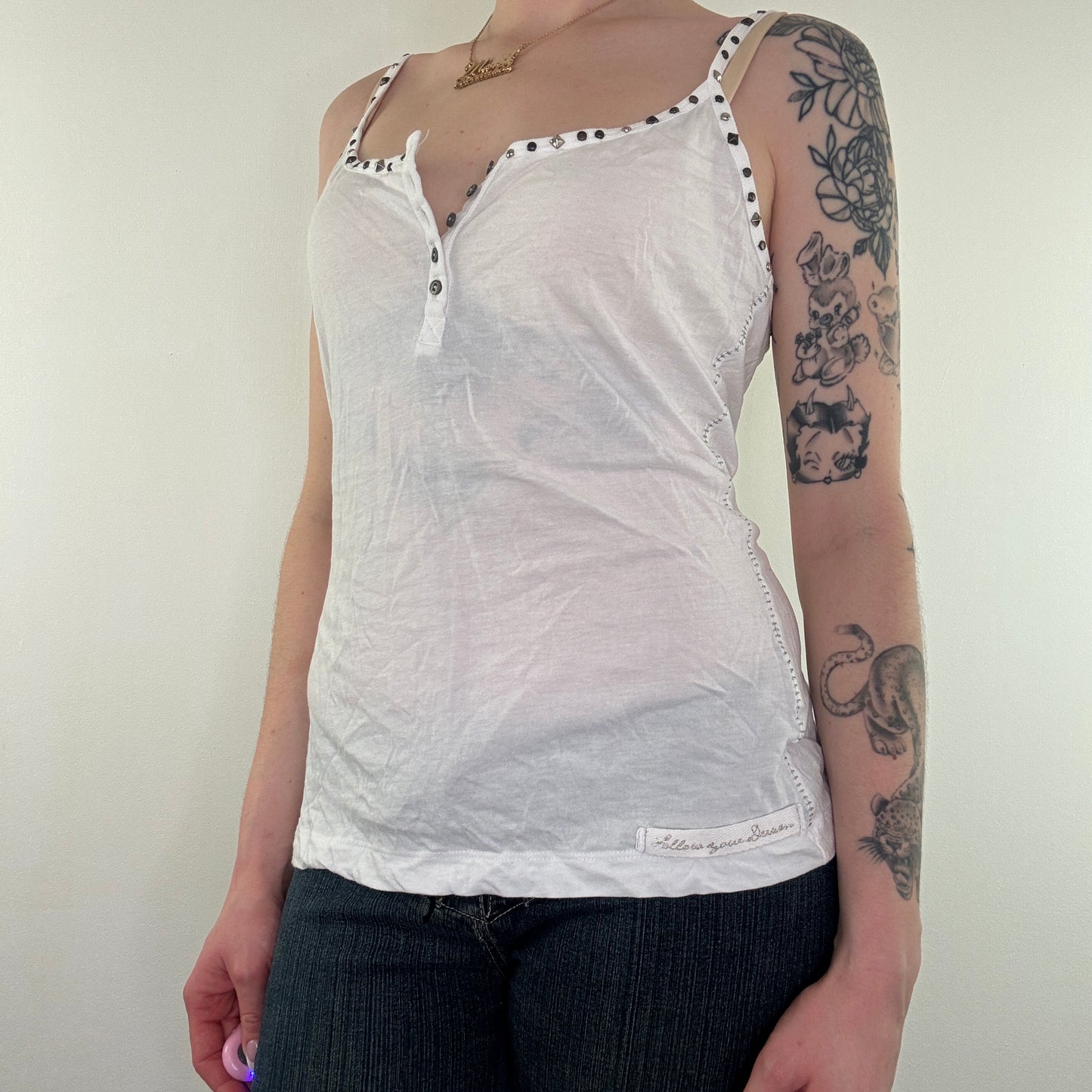 Y2K vintage white studded cami top