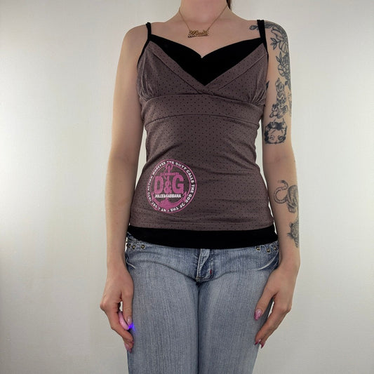 Y2K vintage spotty cami top graphic ruched bust