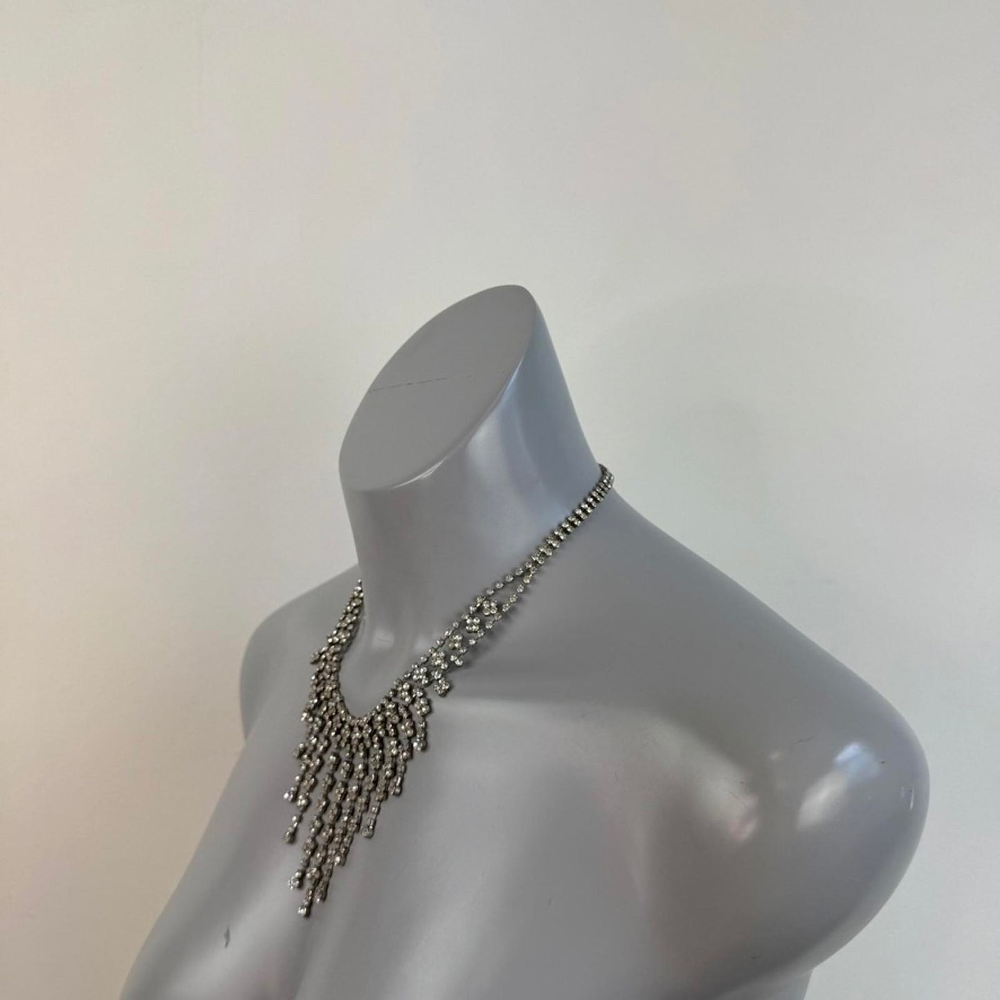 Y2K vintage faux diamond rhinestone statement necklace drop bib high neck