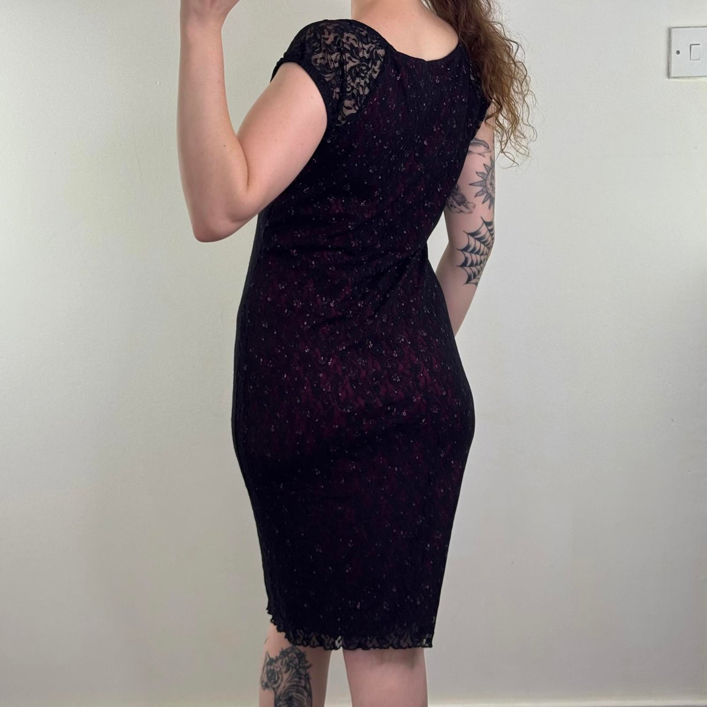 Y2K vintage lace milkmaid midi dress cap sleeve ditsy floral bow scoop neck