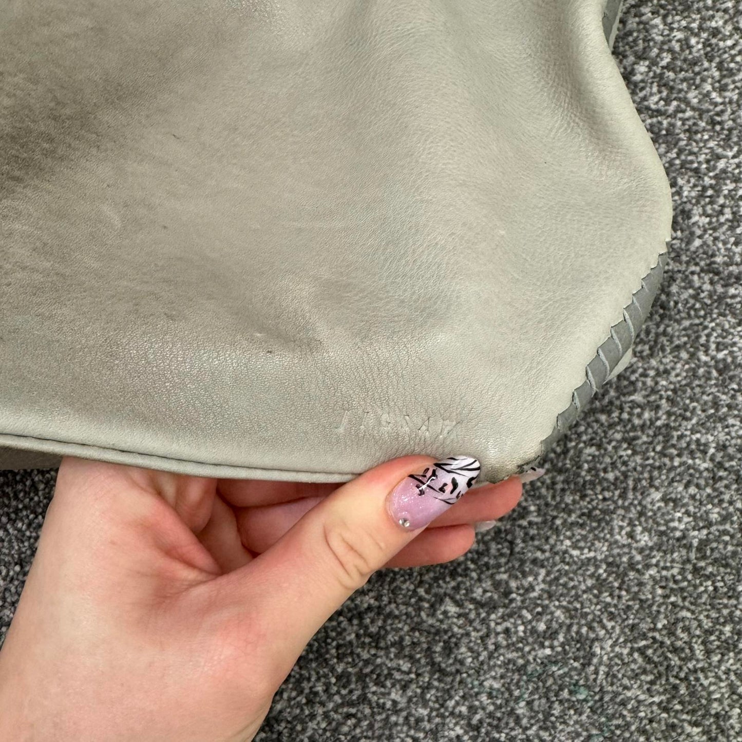 Y2K vintage Jigsaw genuine leather slouchy hobo shoulder bag braided large grey