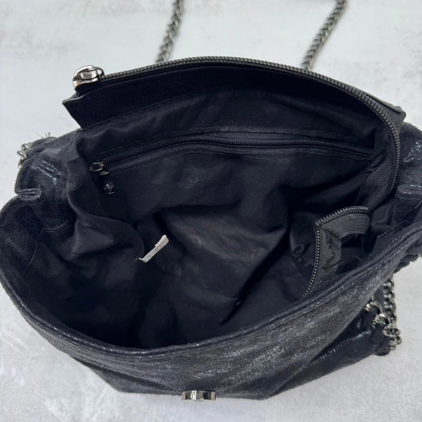 Y2K vintage chain crossbody bag faux suede black small size