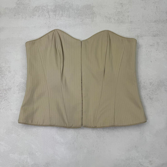 Y2K vintage boned strapless top bustier hook and eye lace up detailing cream