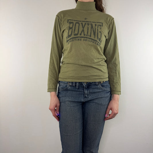 Y2K vintage boxing turtleneck 3/4 sleeve top