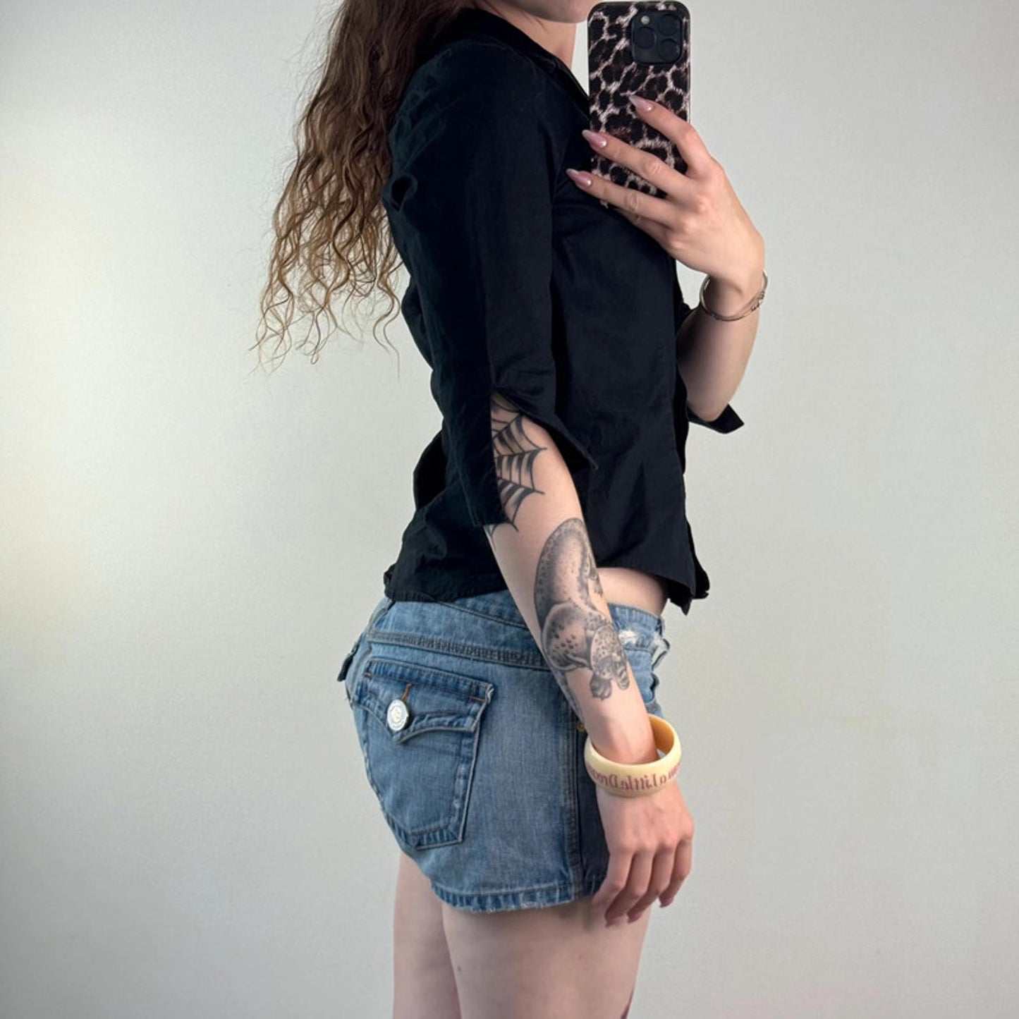 Y2K vintage fitted stretchy button up blouse shirt 3/4 sleeve