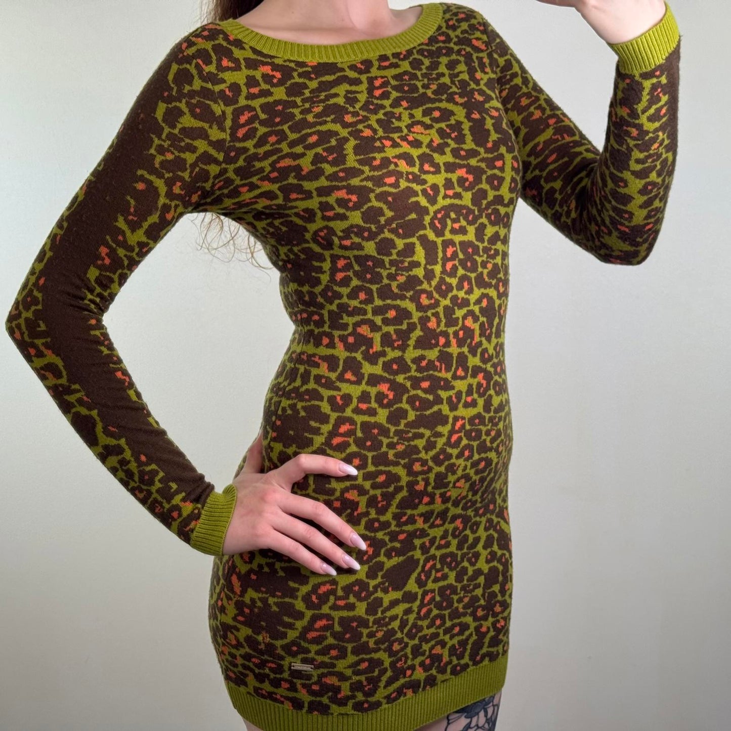 Y2K vintage Miss Sixty 100% wool mini dress knitted long sleeve stretchy short