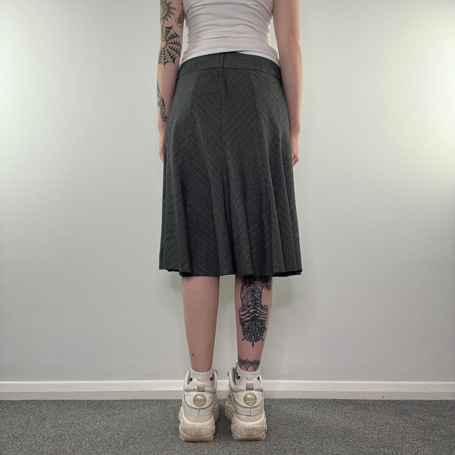 Y2K vintage grey sparkly pinstripe midi skirt