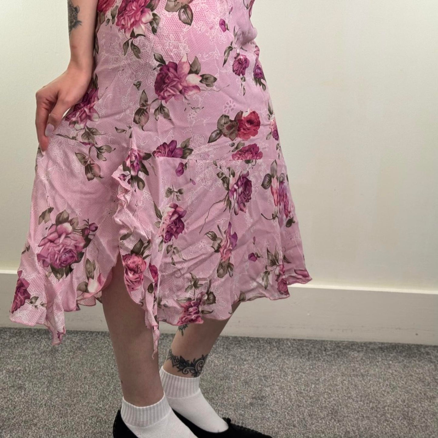 Y2K vintage Per Una floral lace pattern midi skirt frill ruffle low rise stretch