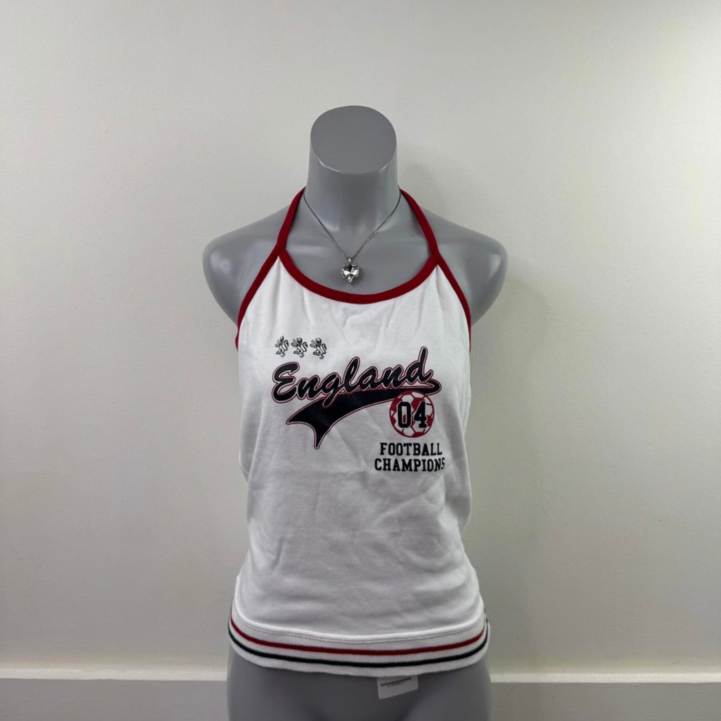 Y2K vintage football England halter neck top graphic print stretch waistband