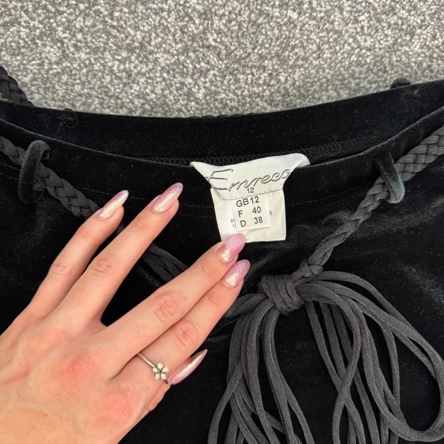 Y2K vintage velour stretchy maxi skirt black with braided belt a line flowy