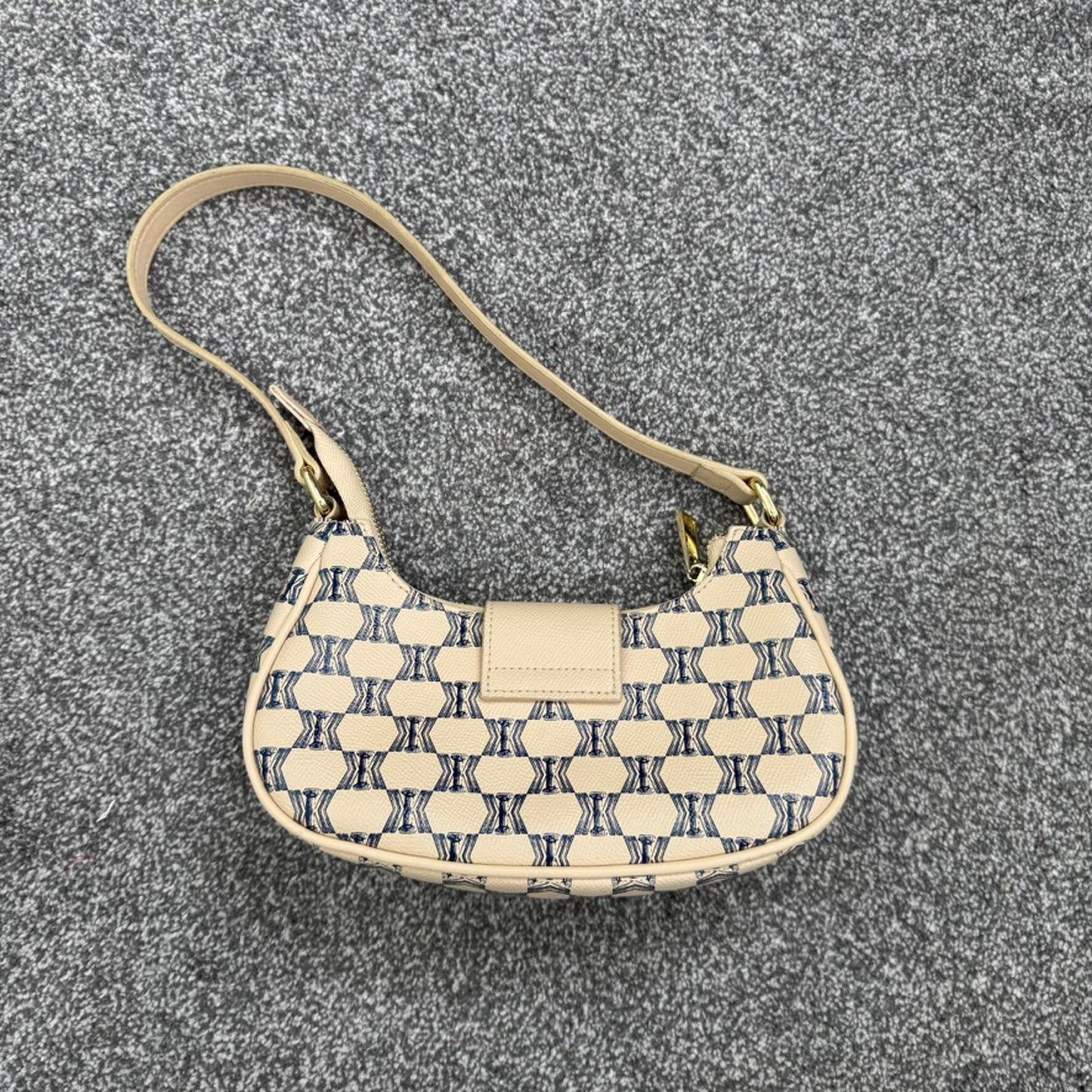 Kassandre faux leather mini shoulder bag small gold buckle blue cream