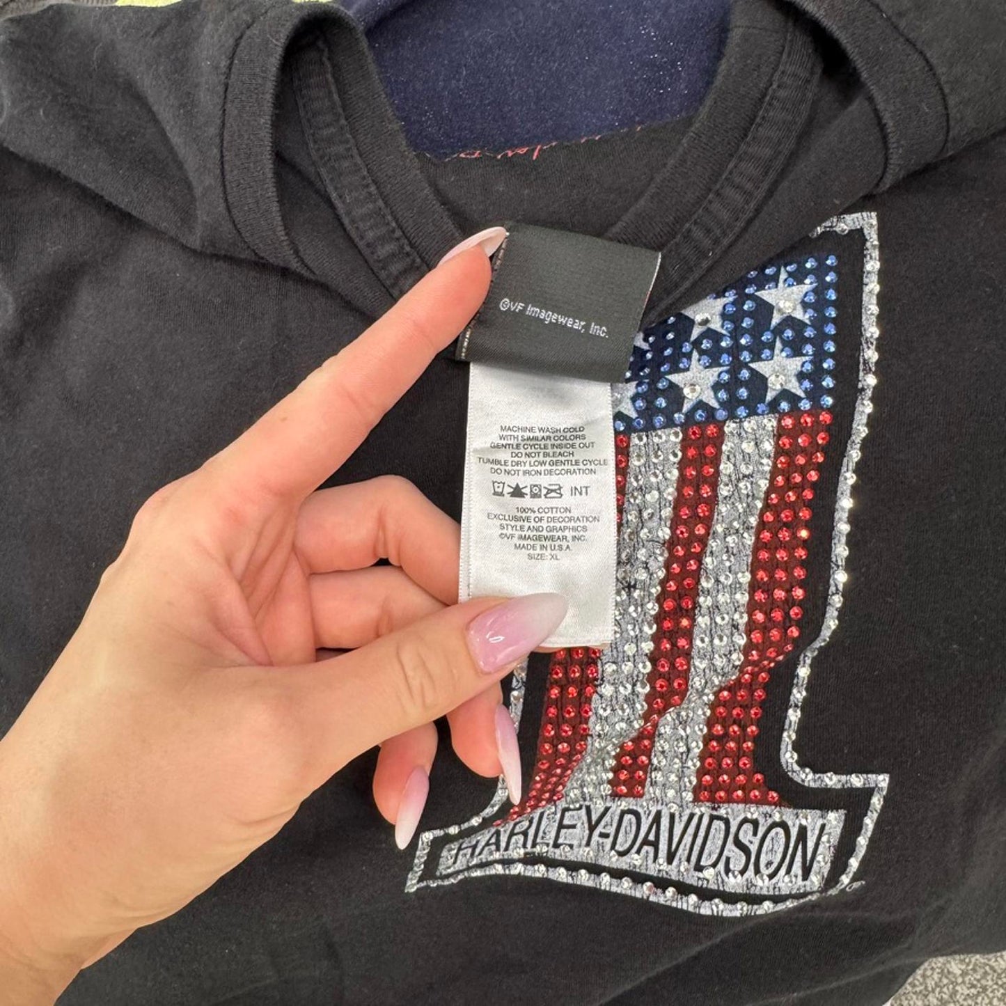 2011 Harley Davidson USA rhinestone t shirt graphic print number one 1 top