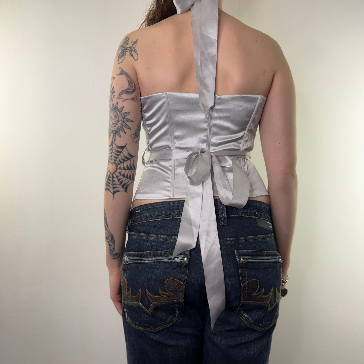 Y2K vintage halter neck lace boned top