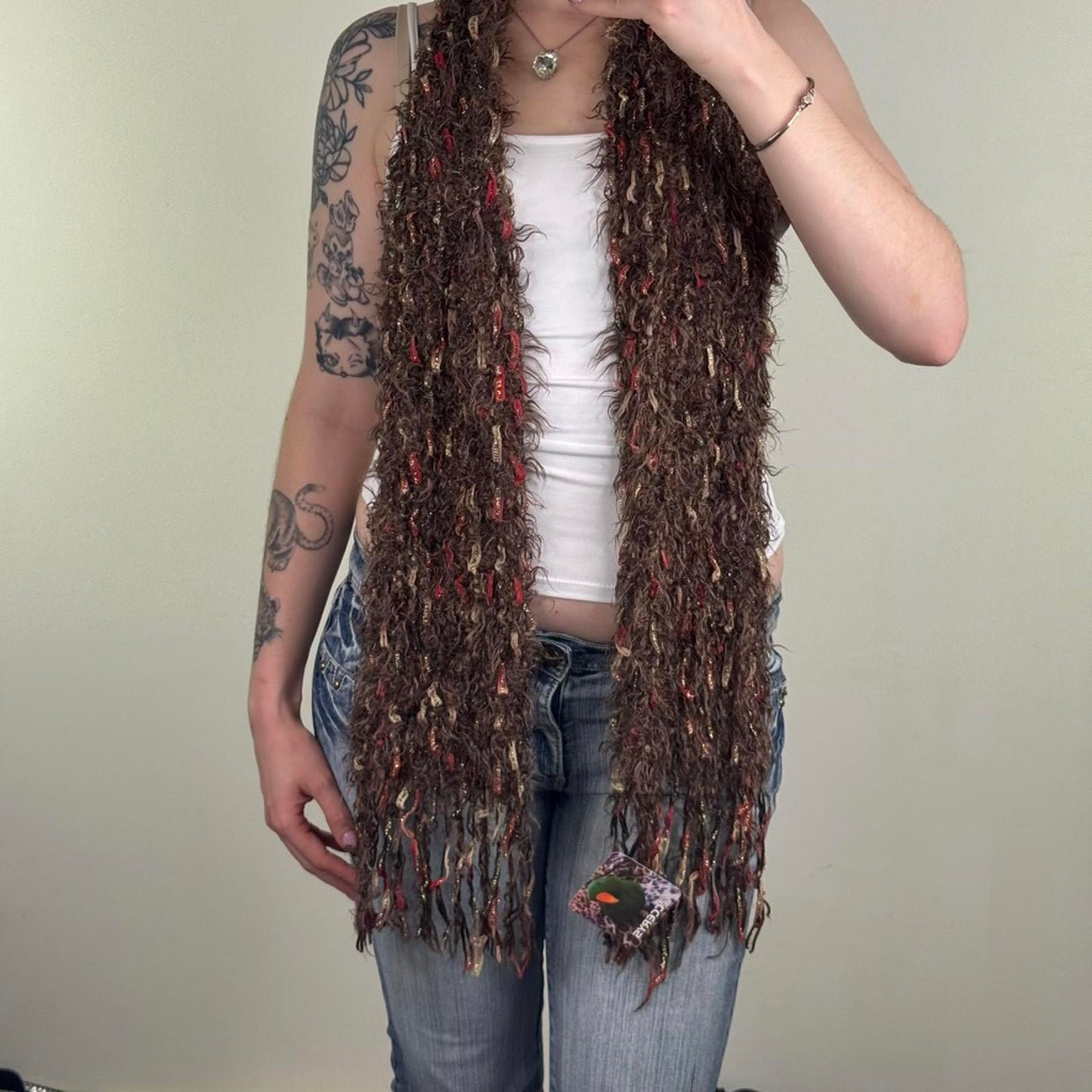 Y2K vintage Per Una scarf sparkly glitter fluffy shaggy fringe knitted knit