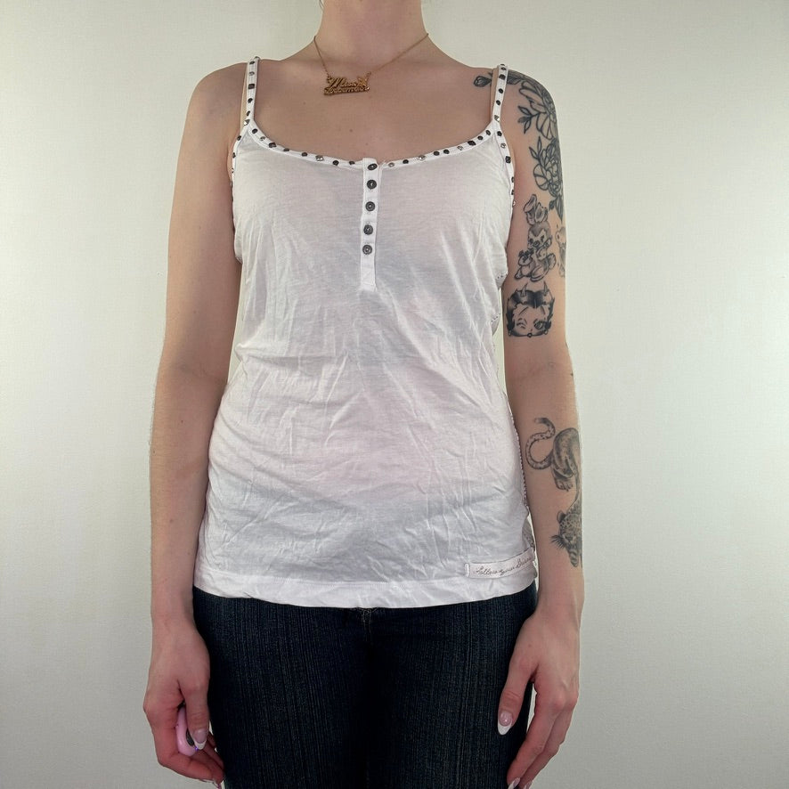 Y2K vintage white studded cami top