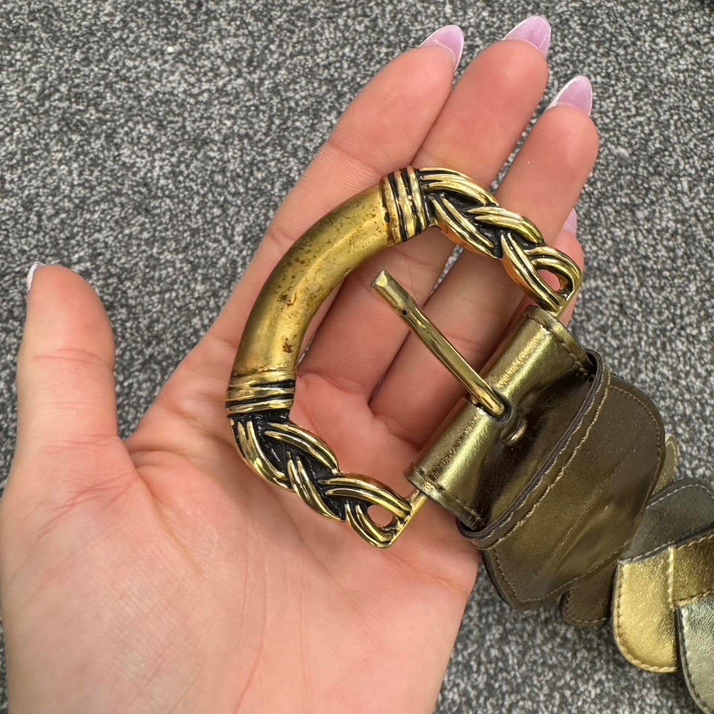 Y2K vintage woven chunky belt high waist silver gold faux leather