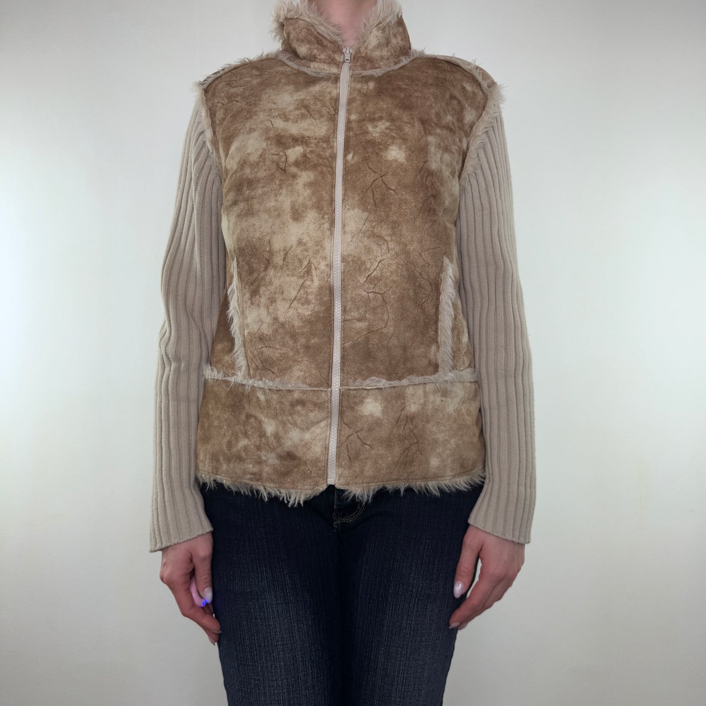 Y2K vintage knit faux suede zip up jacket