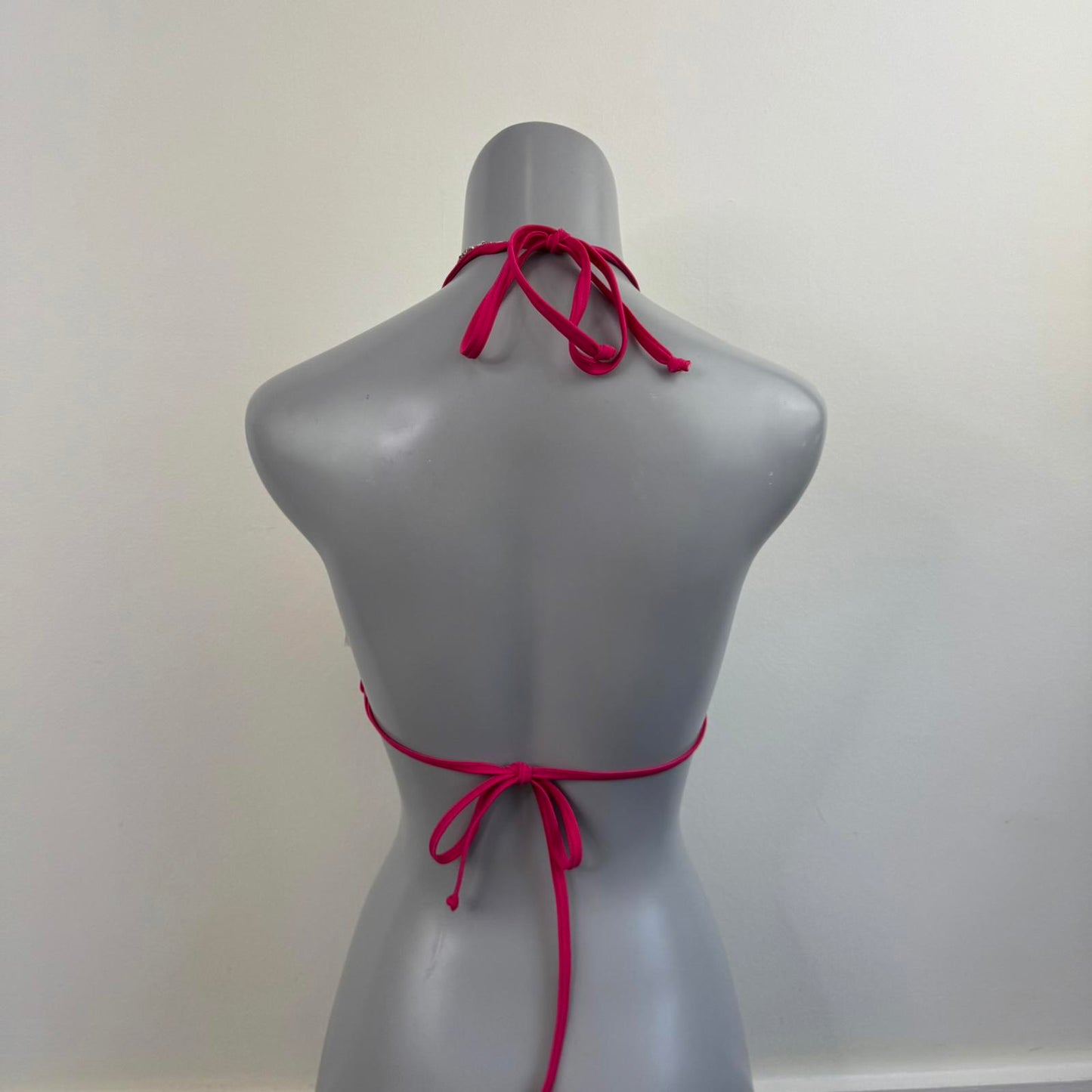 Y2K vintage hibiscus floral halter neck bikini top pink green no padding