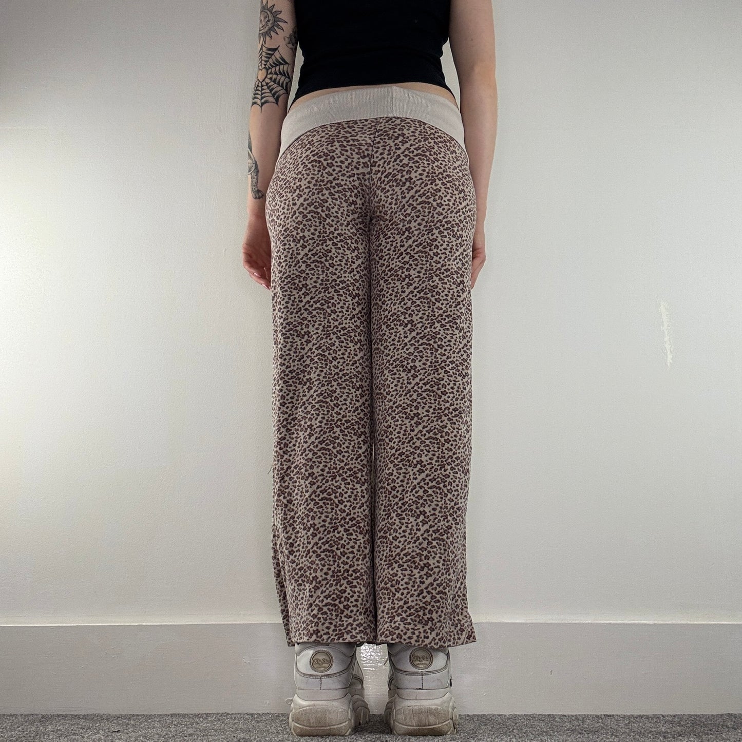 Y2K vintage leopard fold over yoga flare trousers velour baggy